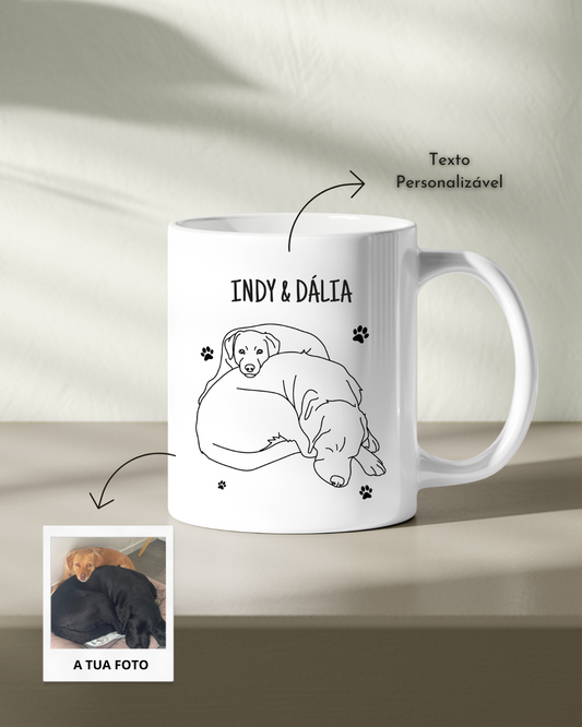 Caneca personalizada com retrato line art de dois cães