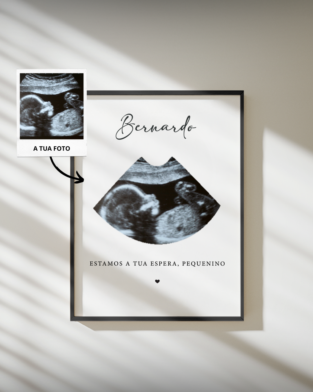 Quadro personalizado com ecografia e a frase Estamos à tua espera pequenino