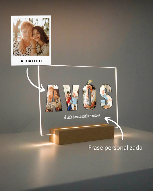 Placa de luz personalizada AVÓS com fotografias dos netos, presente para avós