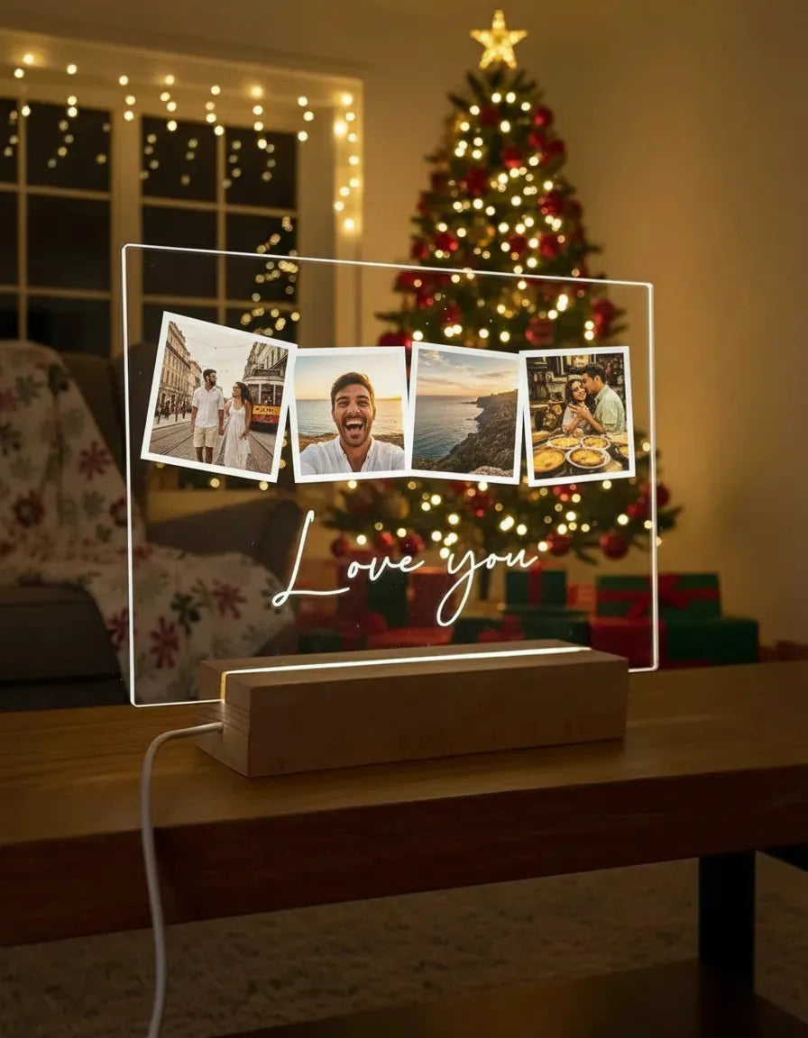 Lámpara c/ 4 Fotografías y Frase Especial