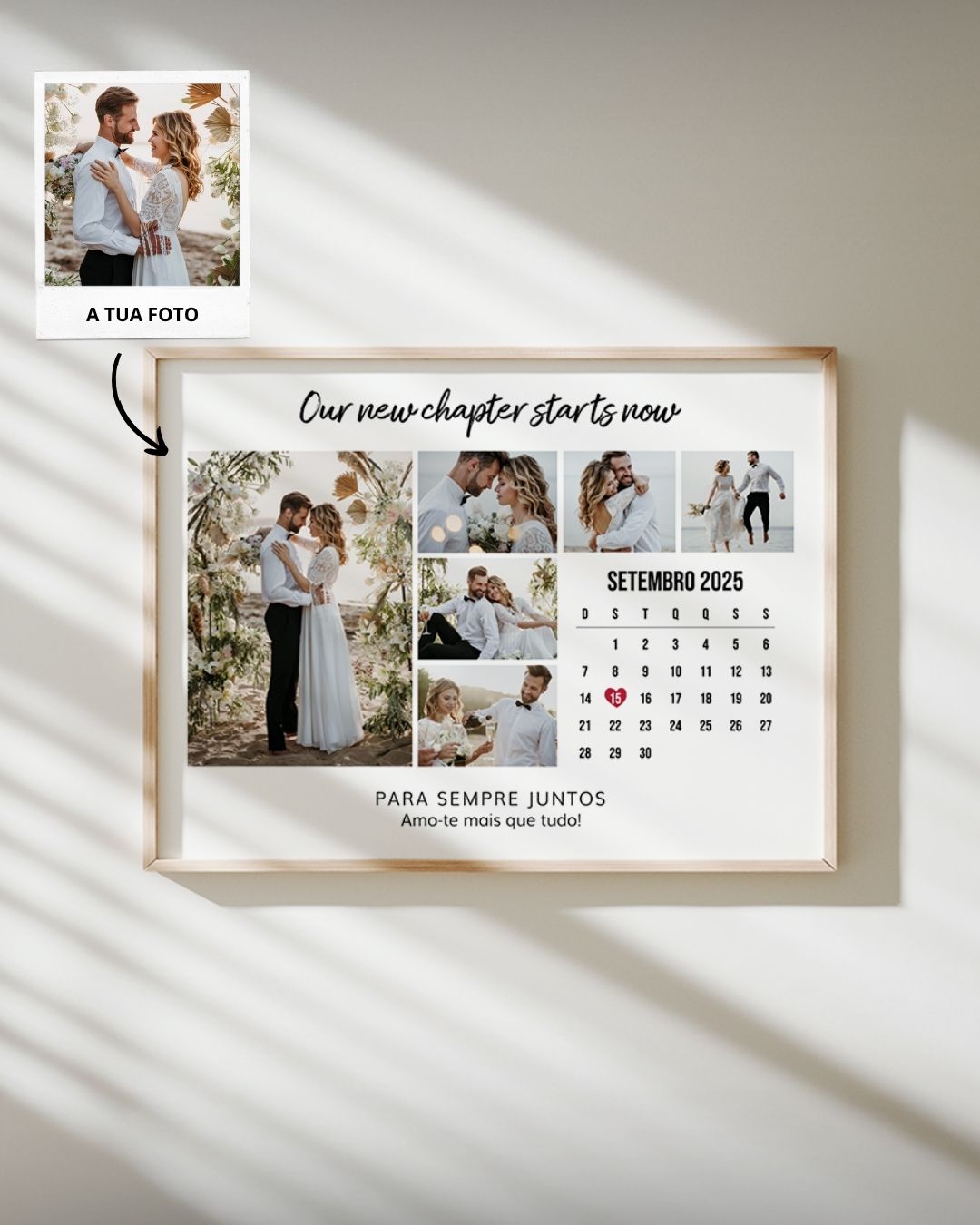 Quadro Calendário Personalizado c/ 6 Fotografias — presente para Namorados
