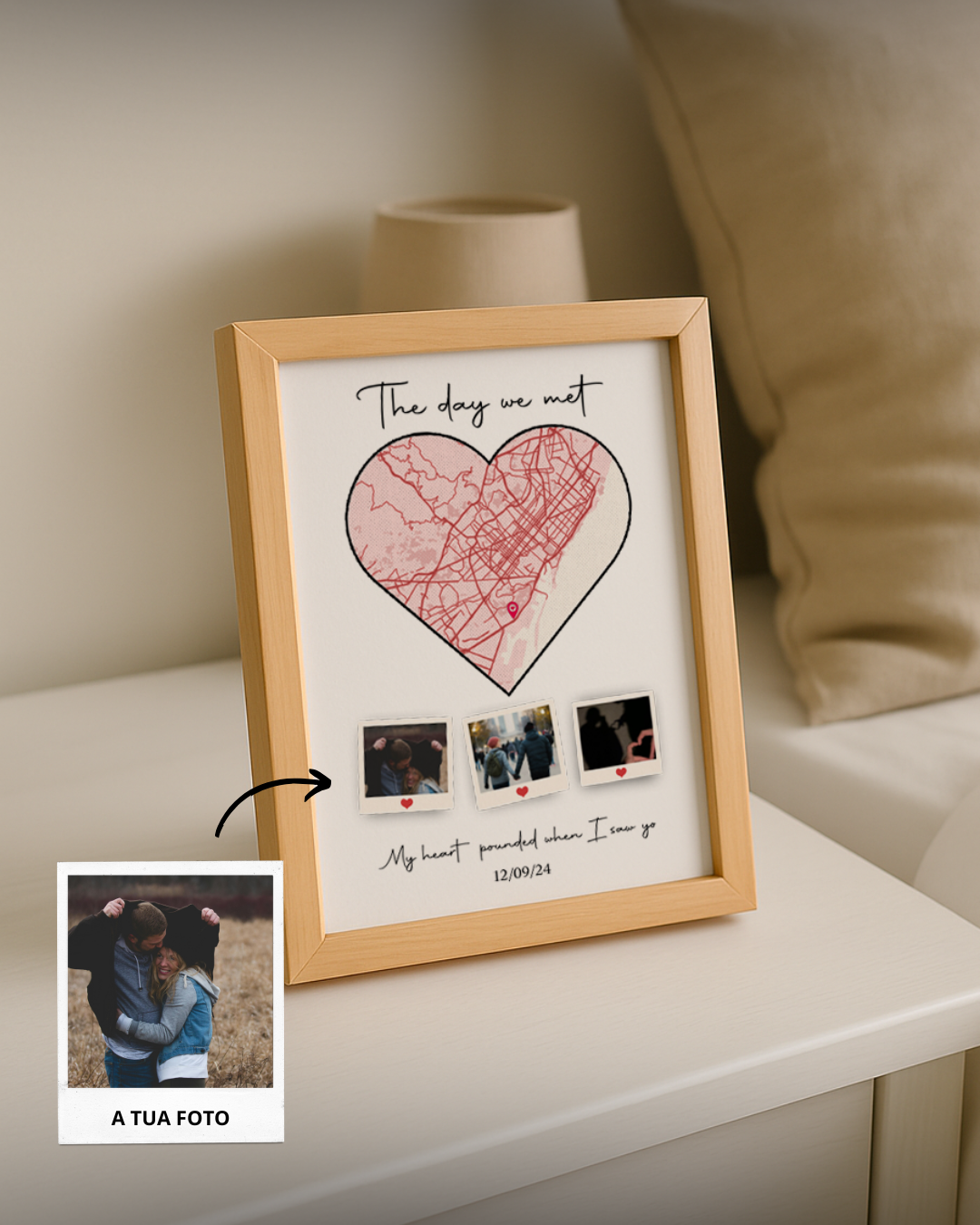 Cuadro Love Location con 3 Polaroids y Mapa Personalizado