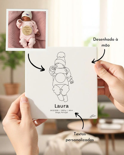 Azulejo Retrato Line Art Personalizado Bebé