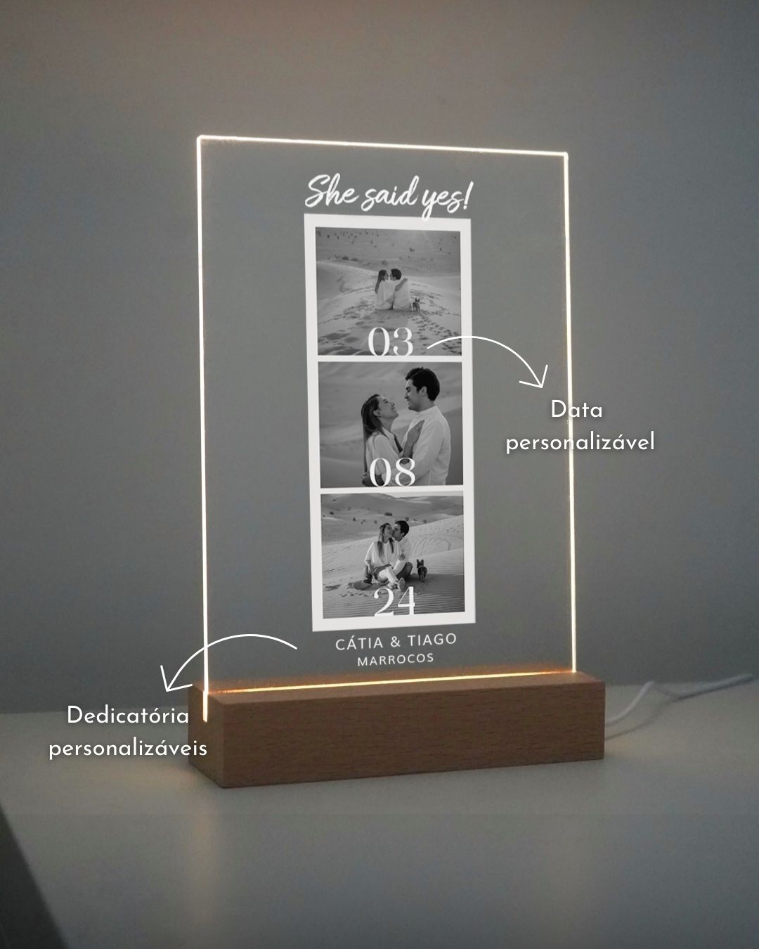 Lámpara c/ 3 Fotografías Polaroid & Fecha Especial (B&N)