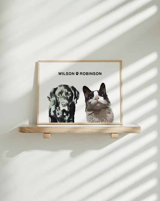 Quadro personalizado com retrato colorido de dois animais de estimação a partir de foto