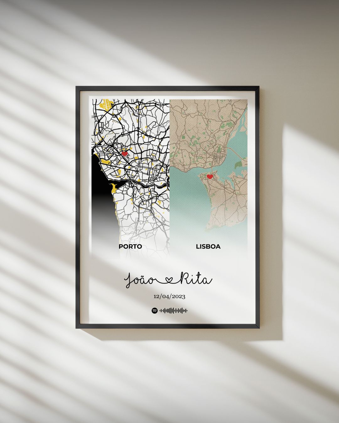 Custom Frame w/ 2 Maps - Long Distance Relationship