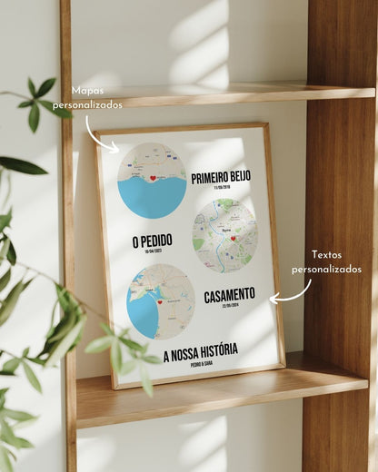 Quadro 3 Momentos Especiais - Mapas Circulares Personalizados