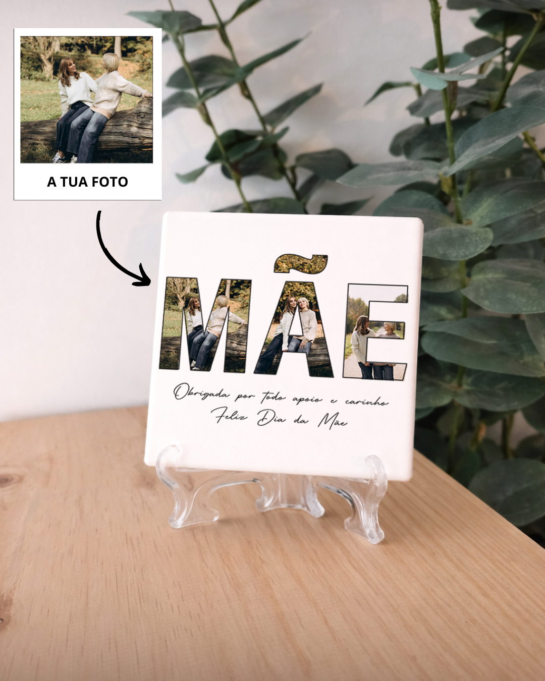 Azulejo "MÃE" con 3 Fotos Personalizado