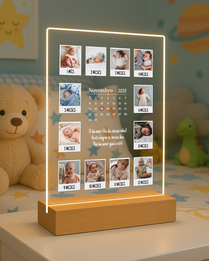 Placa c/ 12 Fotografias & Calendário Personalizado