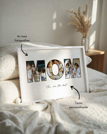 Quadro "M-O-M" c/ 3 Fotografias - Dia da Mãe