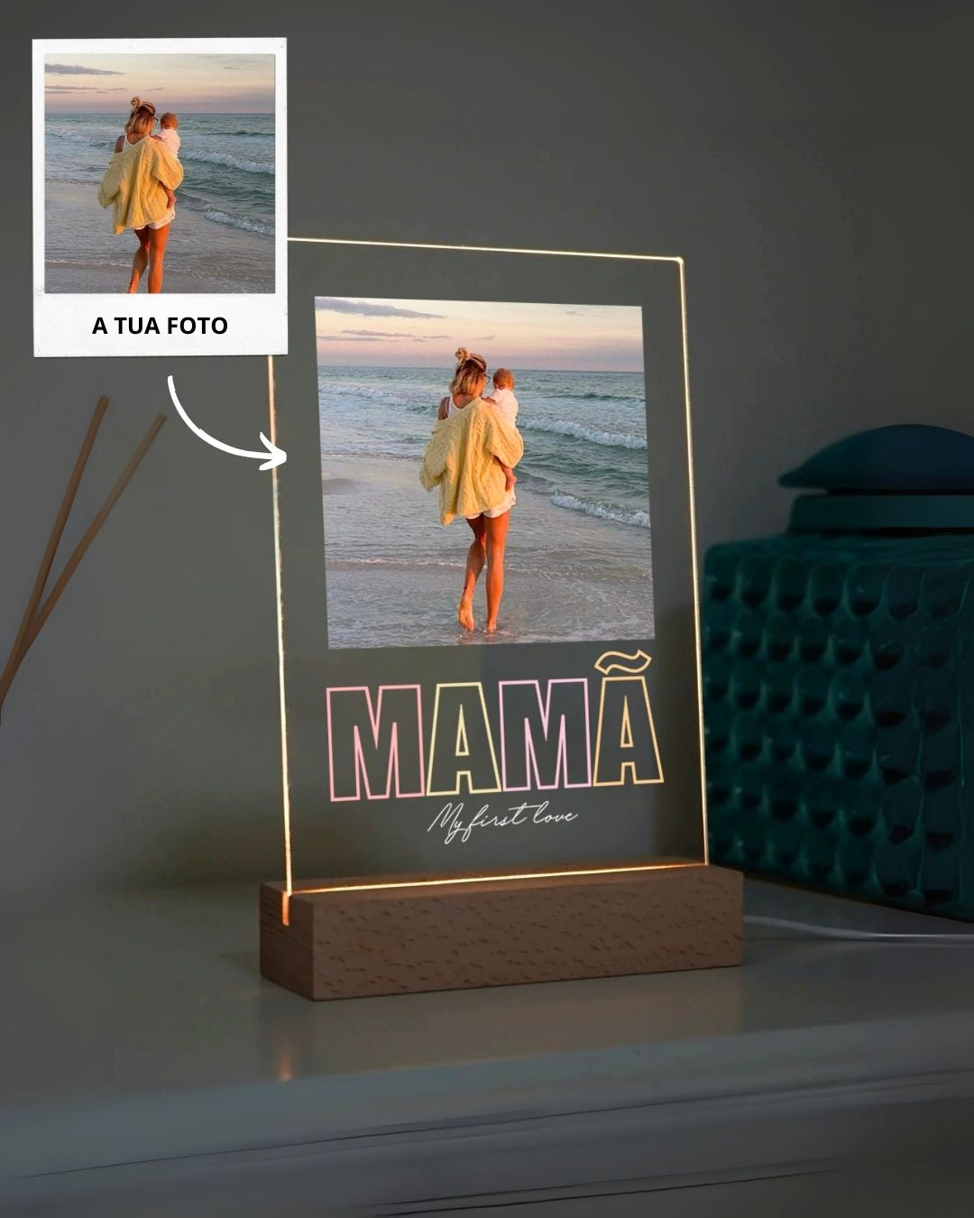 Custom Lamp "MÃE" w/ Photo & Text