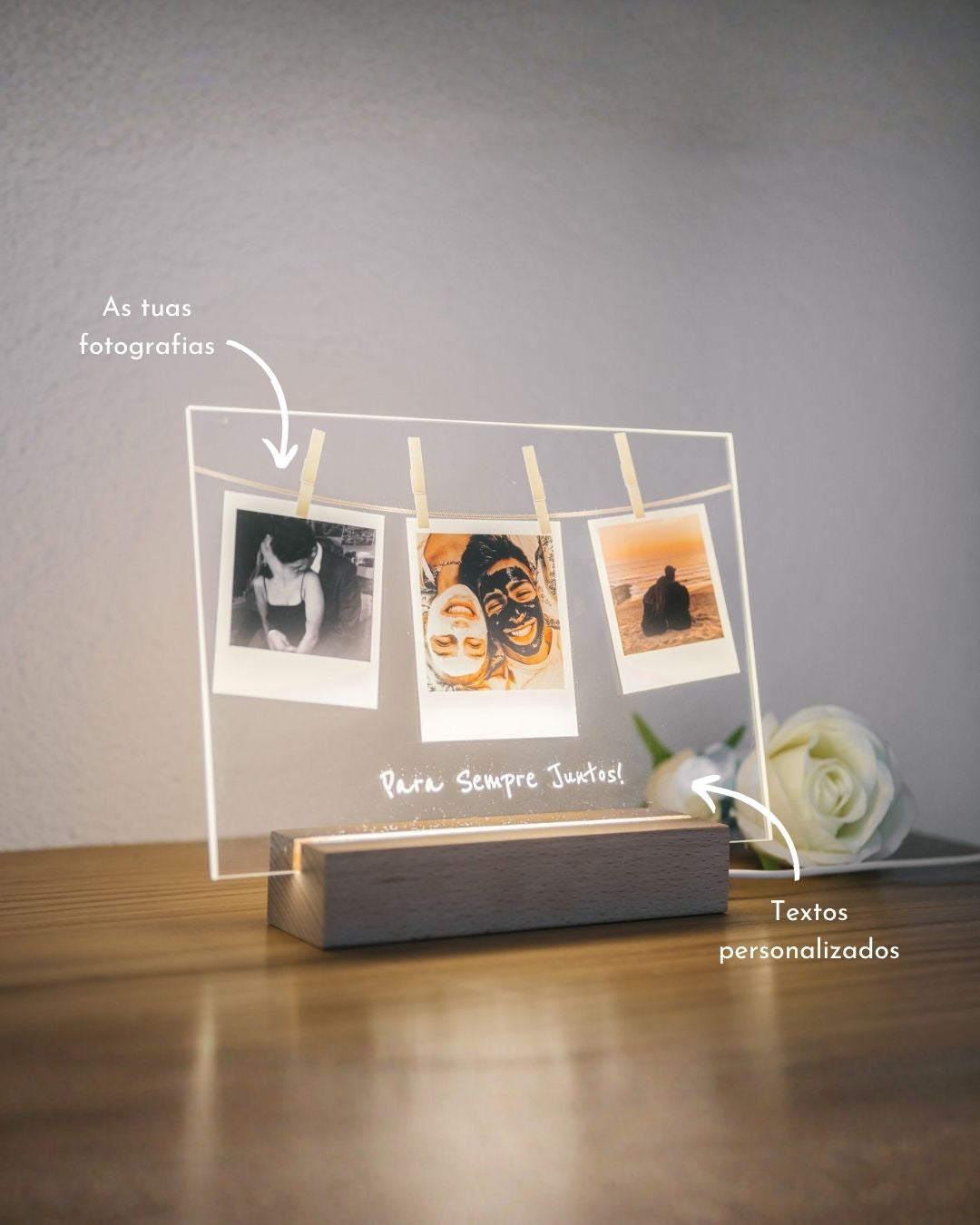Lámpara c/ 3 Memorias Polaroid y Dedicatoria
