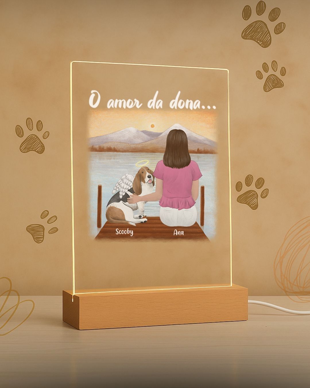 Custom Memorial Lamp - Dog & Owner