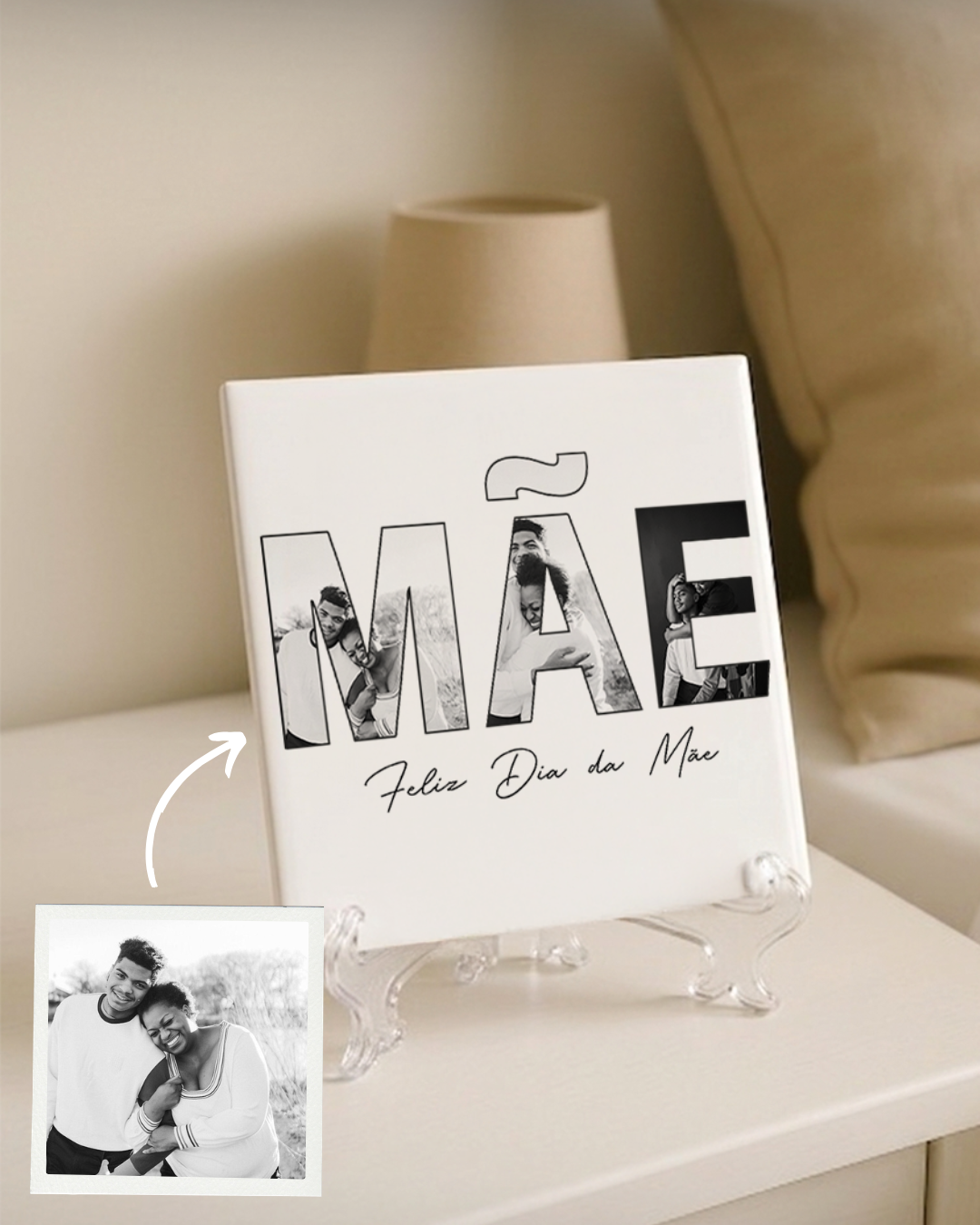 Azulejo "MÃE" con 3 Fotos Personalizado