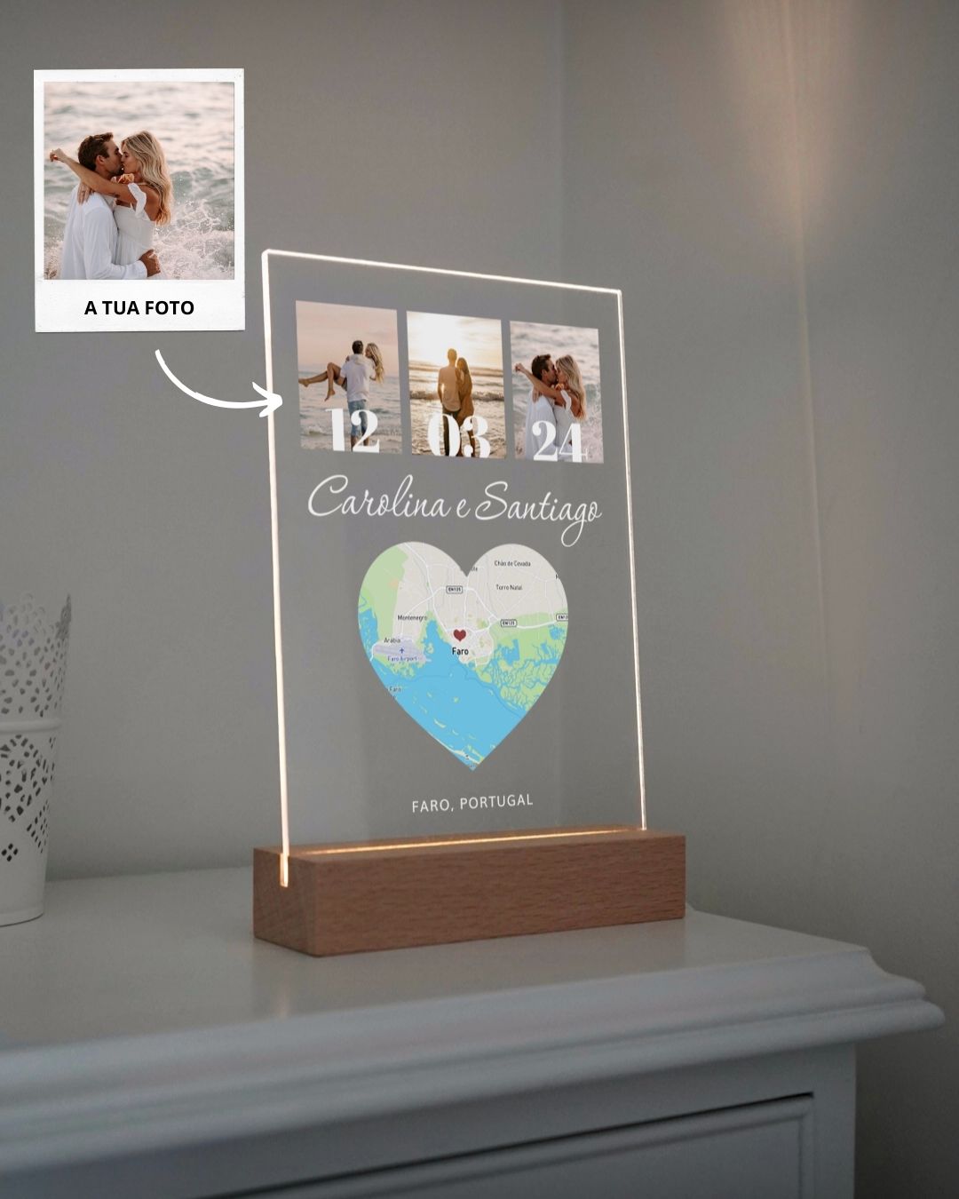 Lámpara c/ 3 Fotografías y Mapa Personalizado