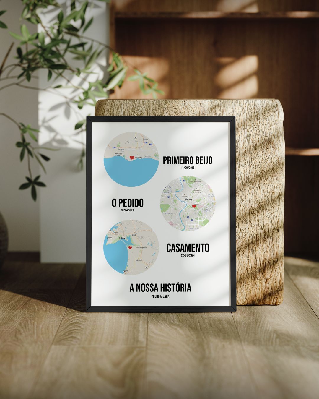 Quadro 3 Momentos Especiais - Mapas Circulares Personalizados