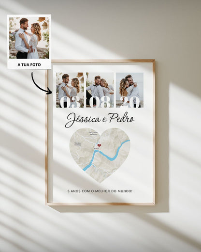 Cuadro c/ 3 Fotografías y Mapa Personalizado