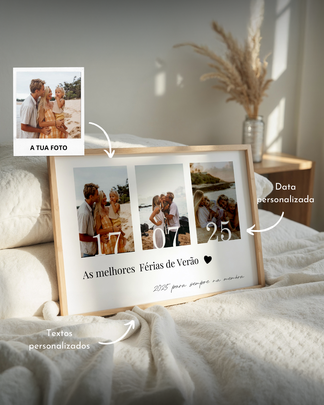 Quadro c/ 3 Fotos & Data Personalizado