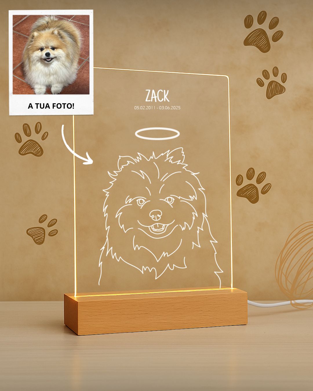 Custom Line Art Portrait Lamp w/ Halo (1 Pet)