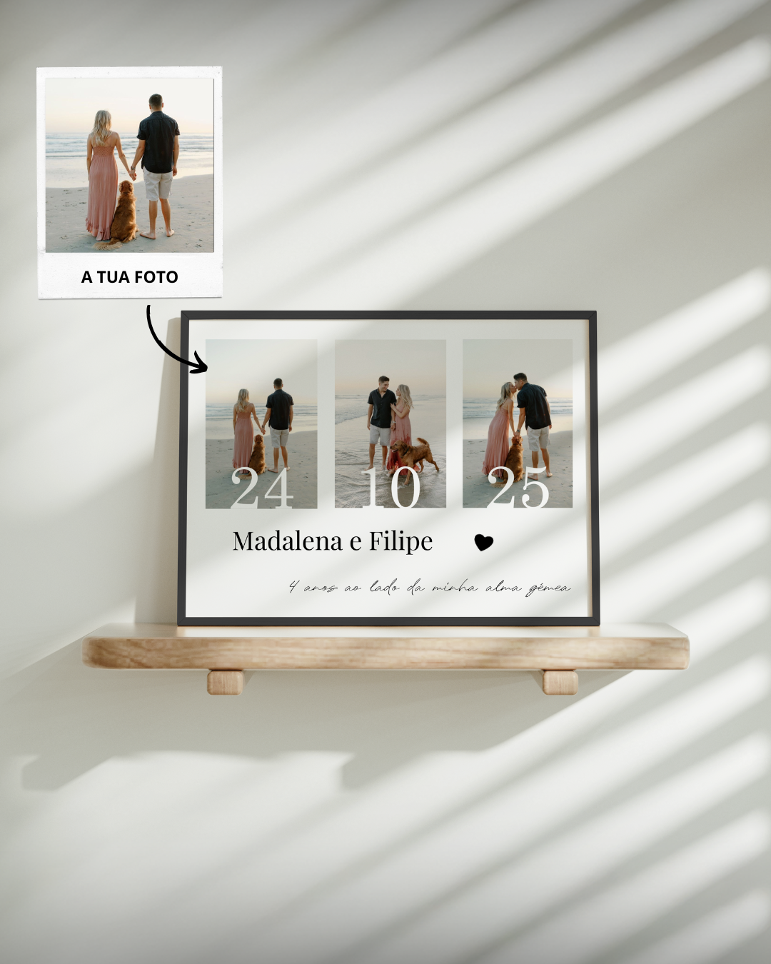 Quadro c/ 3 Fotos & Data Personalizado