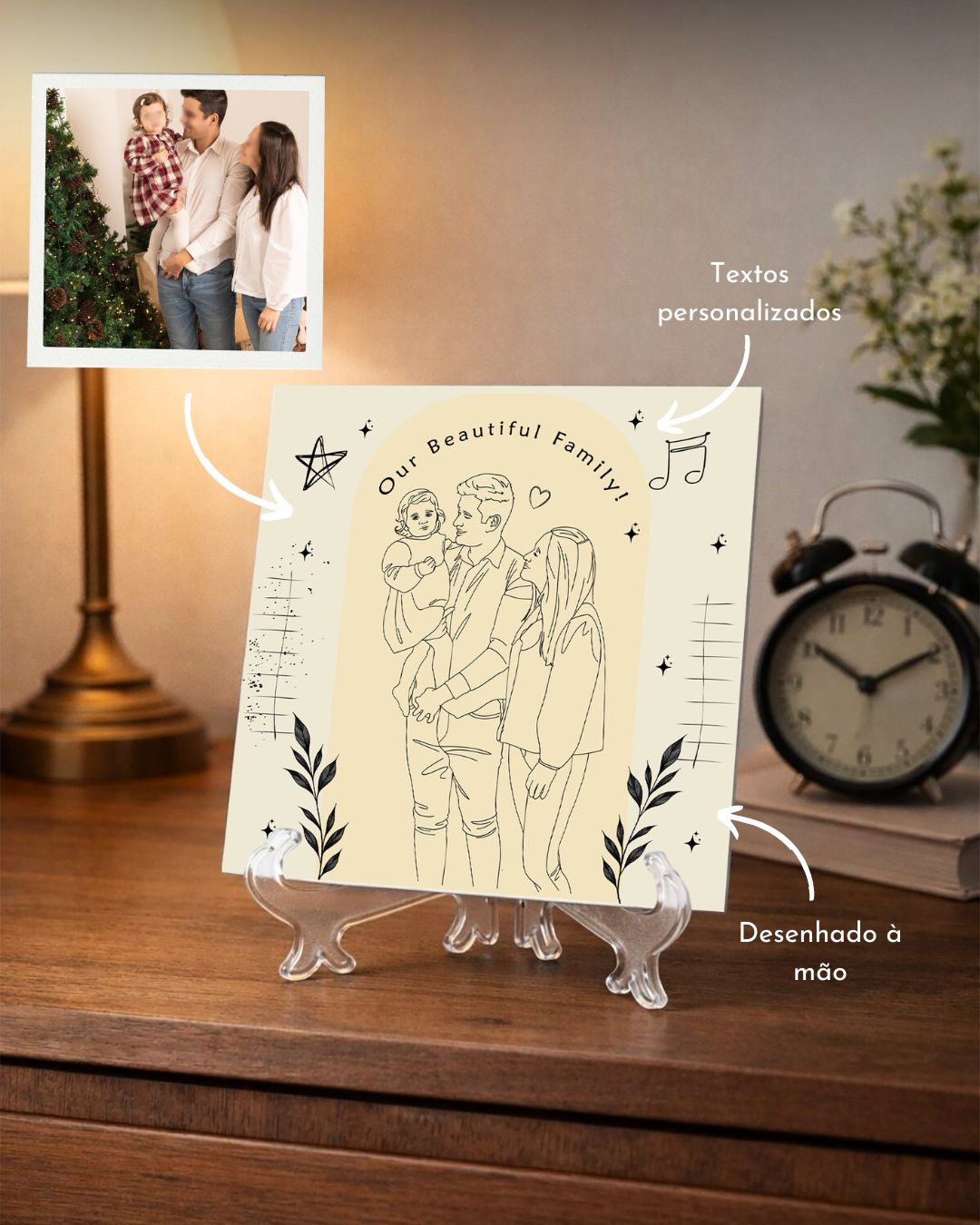 Azulejo Retrato Line Art Personalizado Vintage 