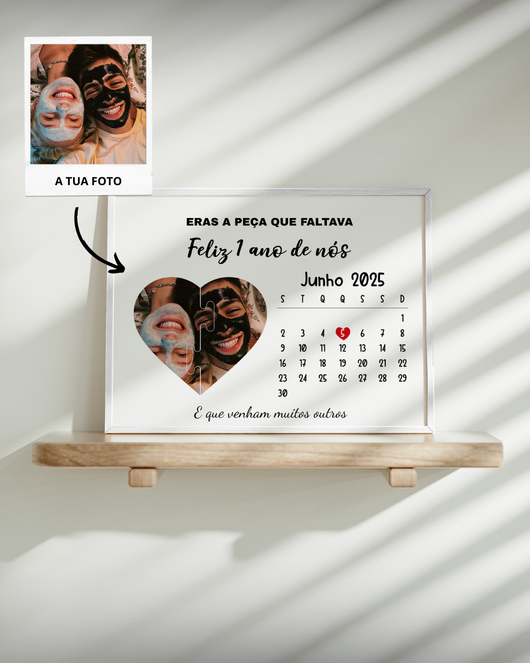 capa:namorados | Quadro Heart Puzzle c/ Calendário Personalizado