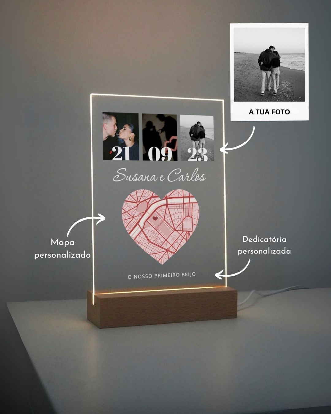 Lámpara c/ 3 Fotografías y Mapa Personalizado