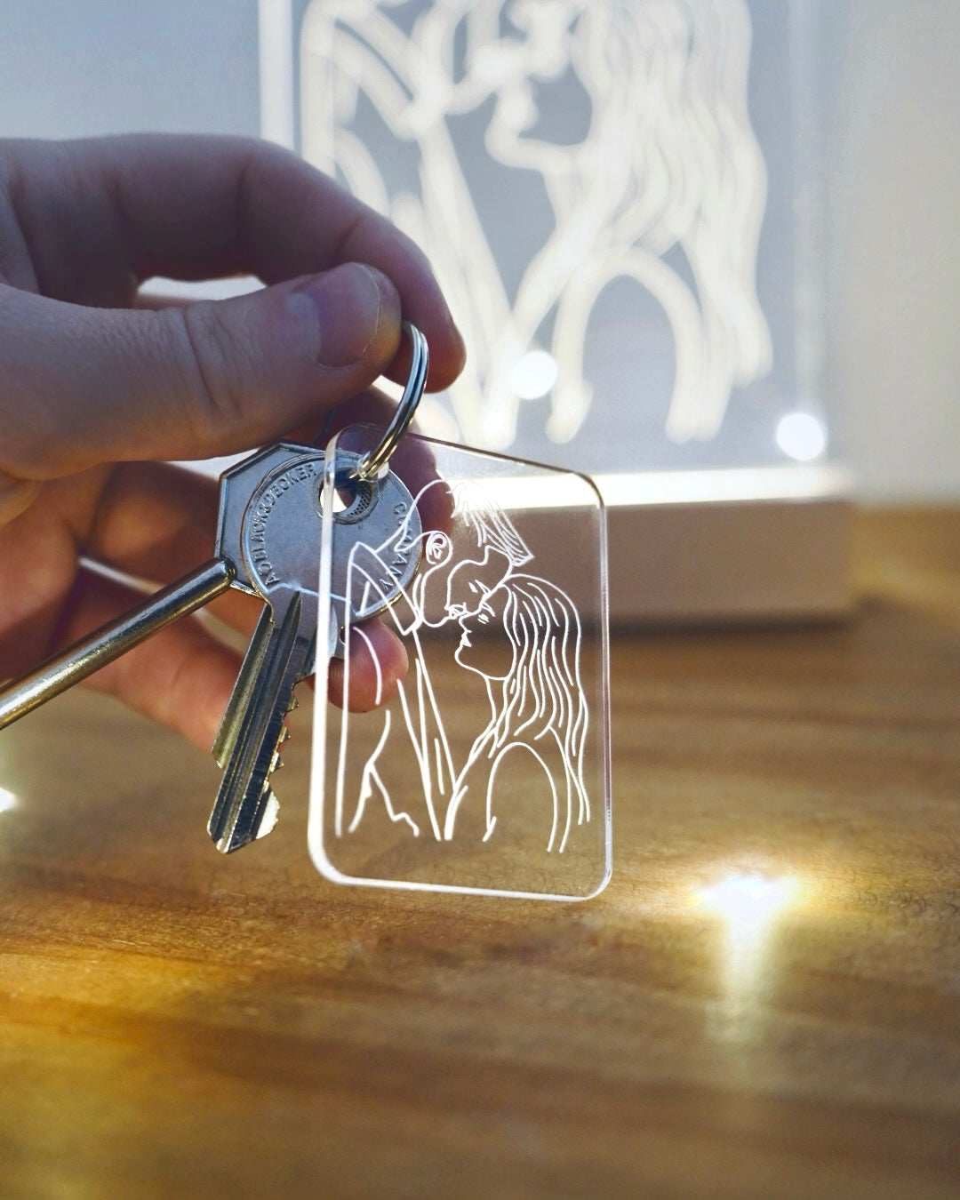 Custom Hand-Drawn Line Art Portrait Keychain