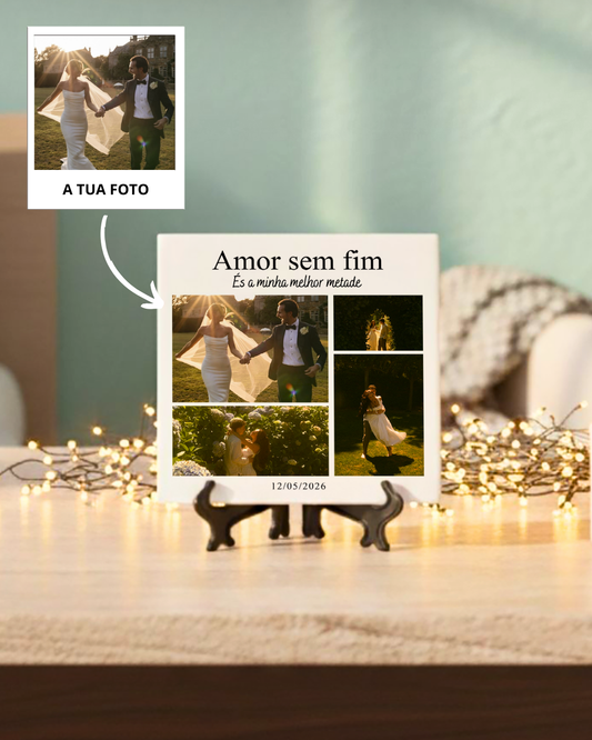 Tile with Name & 4 Personalized Photos