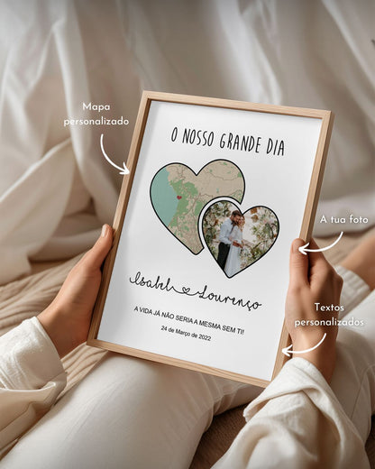 Custom Frame Double Heart w/ Photo and Map