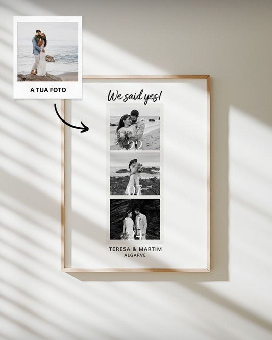 Custom Frame w/ 3 Polaroid Photos & Special Date (B&W)
