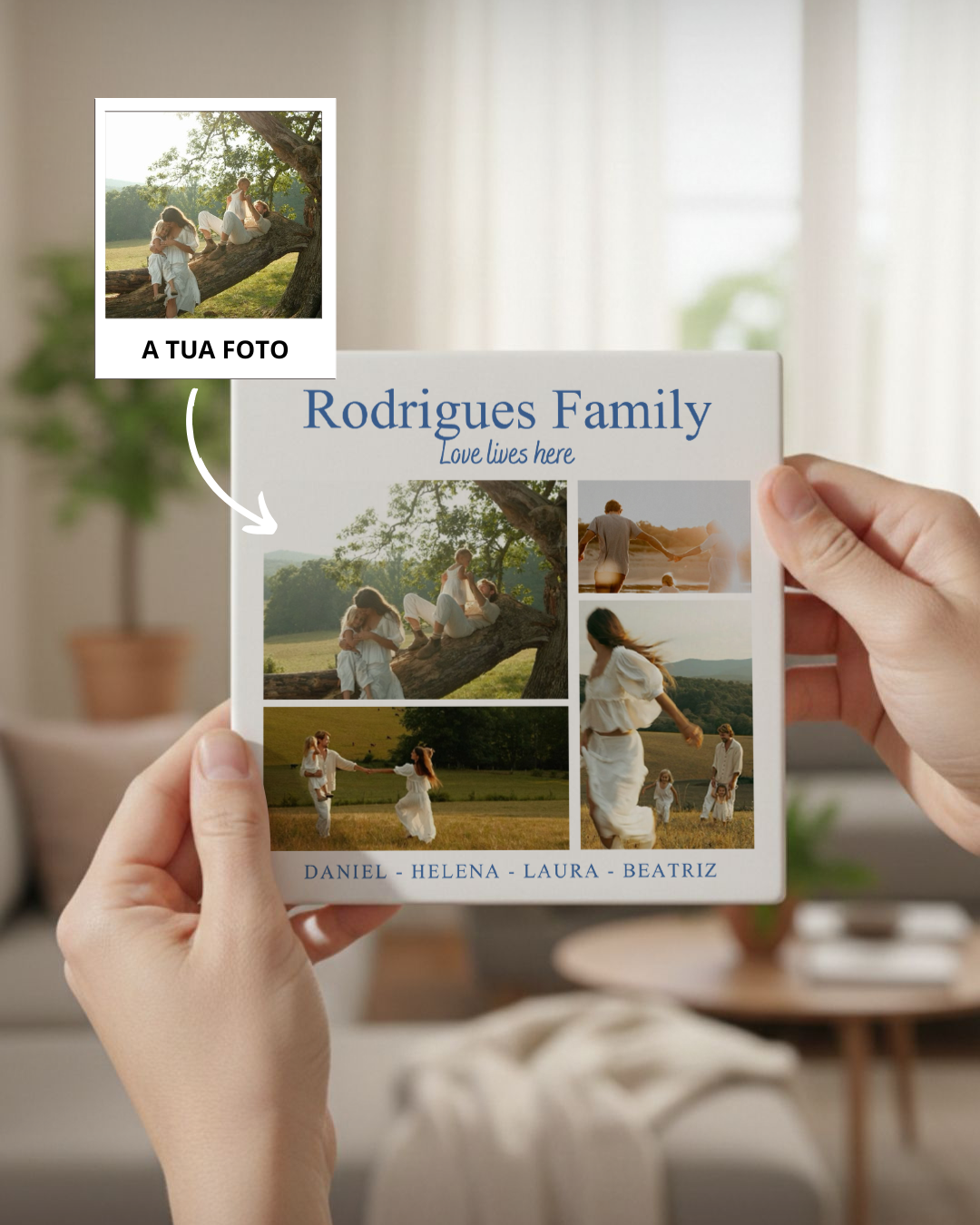 Azulejo c/ Nome & 4 Fotografias Personalizado