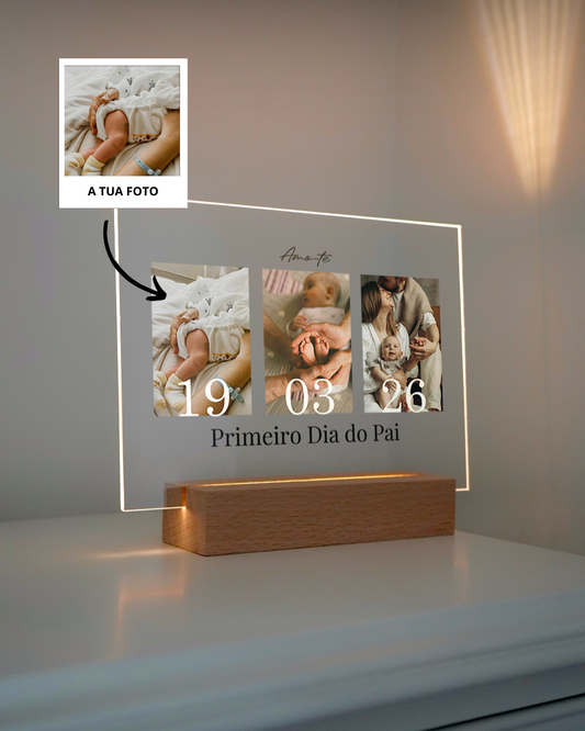 capa:pai | Placa c/ 3 Fotos & Data Personalizada — presente para o Pai