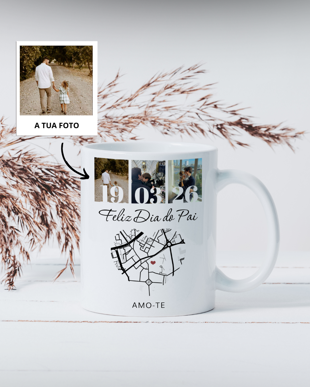 Caneca c/ 3 Fotografias & Mapa Personalizado