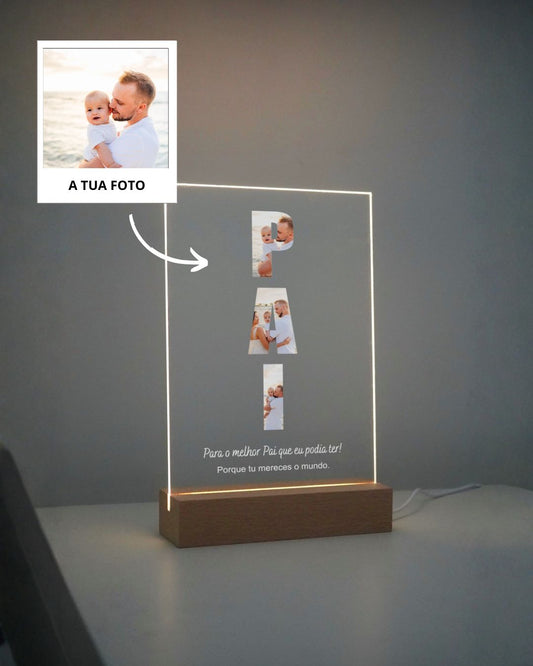 Placa "PAI" // "DAD" c/ 3 Fotos Personalizada