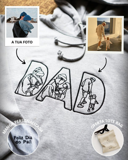 Hoodie "DAD" c/ 3 Retratos Line Art Personalizado