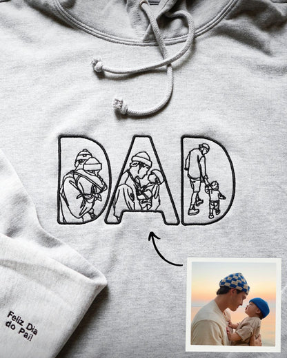 Hoodie "DAD" c/ 3 Retratos Line Art Personalizado