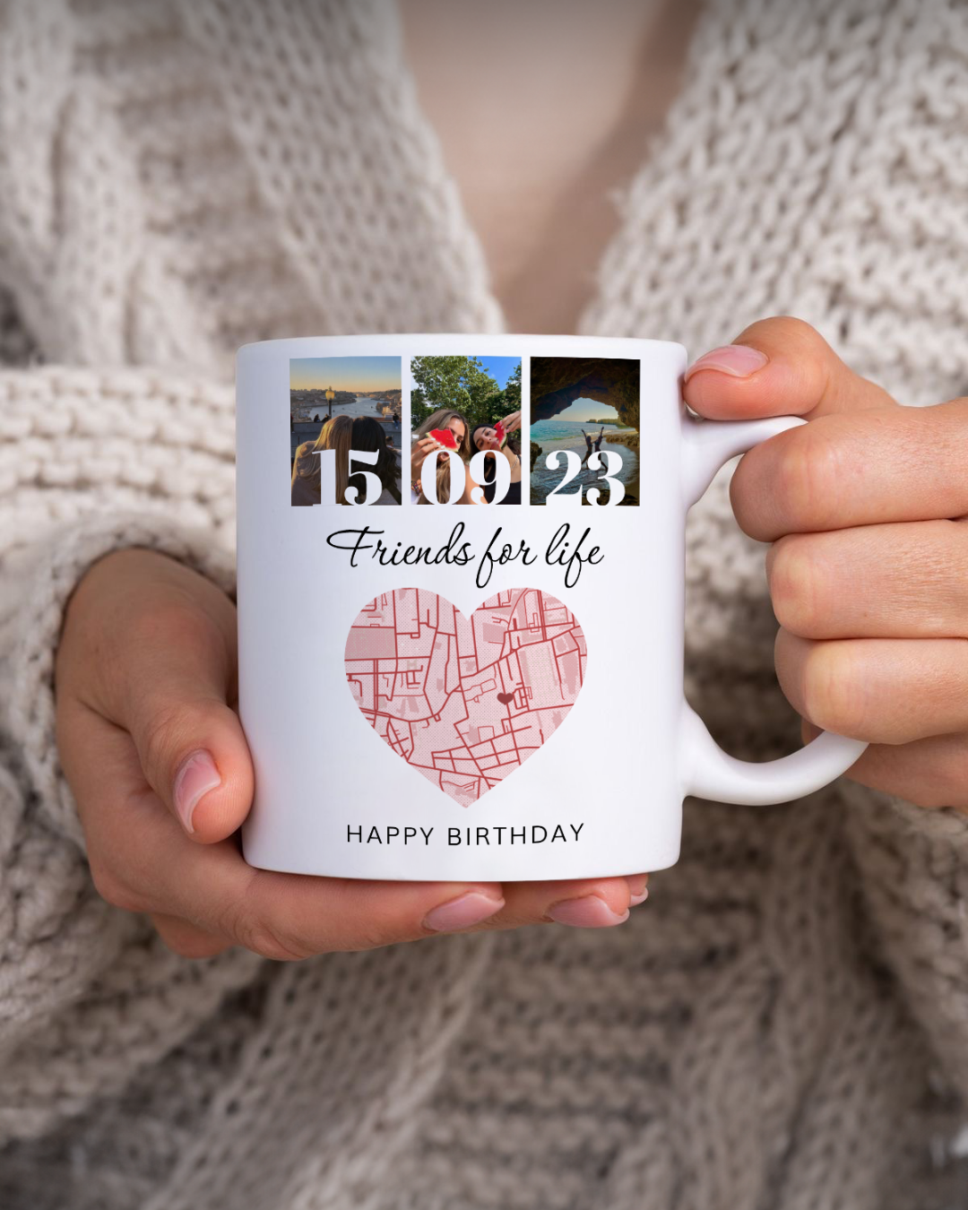 Caneca c/ 3 Fotografias & Mapa Personalizado