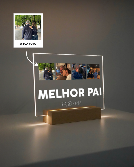 capa:pai | Placa Dedicatória c/ 4 Fotografias Horizontal — presente para o Pai