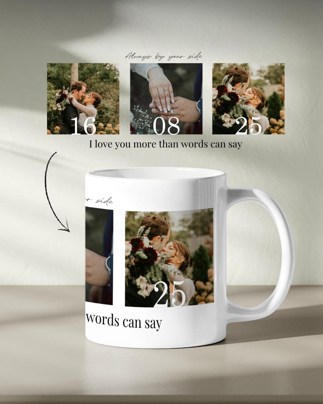 Caneca c/ 3 Fotos & Data Personalizada