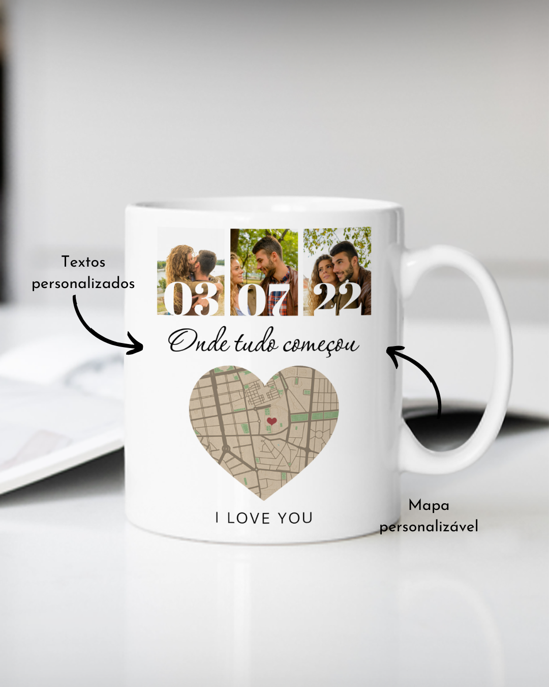 Caneca c/ 3 Fotografias & Mapa Personalizado