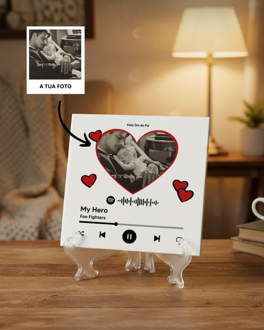 capa:pai | Azulejo Spotify Player c/ Foto Coração — presente para o Pai