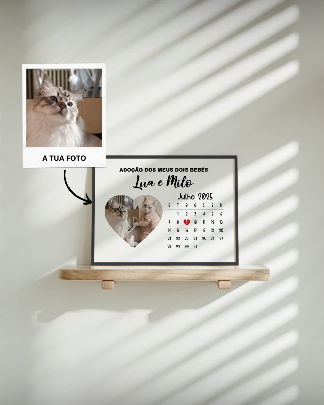 capa:animais | Quadro Heart Puzzle c/ Calendário Personalizado — presente para Donos de Animais