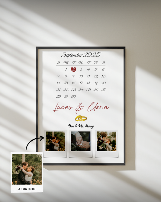 Quadro Calendário de Casamento c/ 3 Fotografias