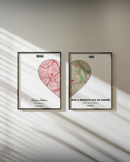 Cuadro Half Heart con Mapa Personalizado