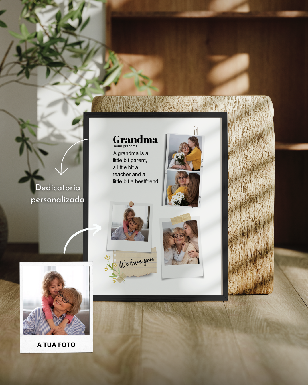 Cuadro Vertical 4 Polaroids y Dedicatoria