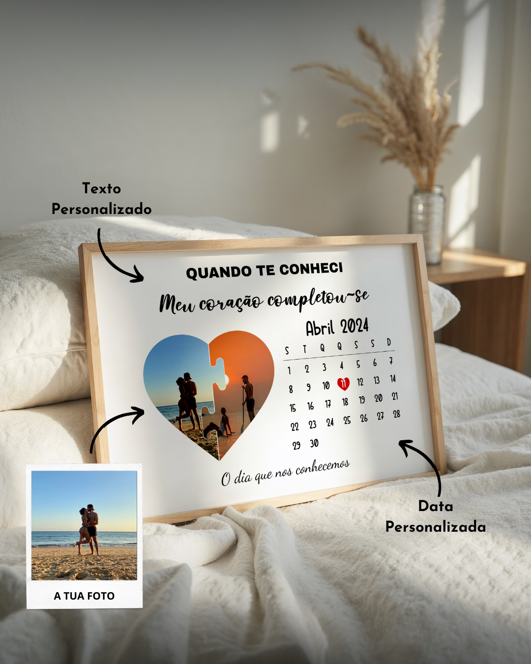 Quadro Heart Puzzle c/ Calendário Personalizado