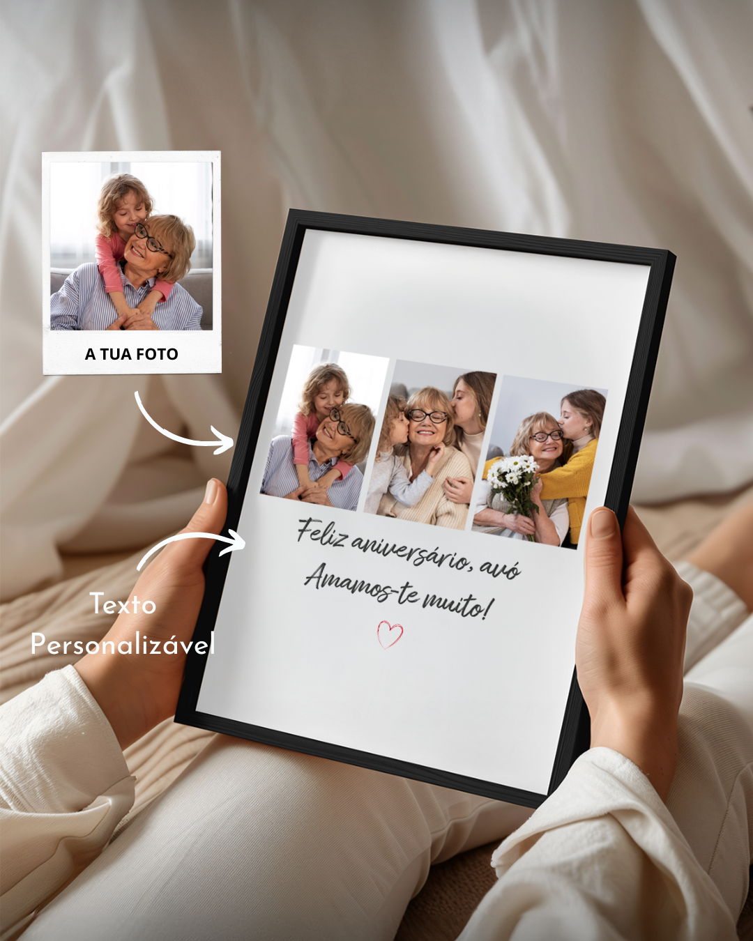 capa:avos | Quadro c/ 3 Fotografias & Dedicatória Personalizado — presente para os Avós