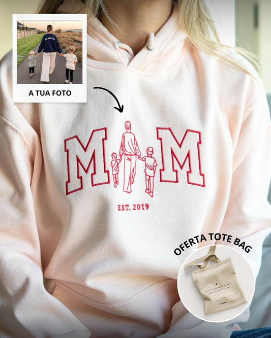 Hoodie MOM c/ Retrato Line Art Personalizado