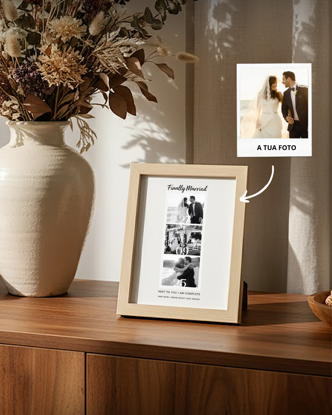 Cuadro c/ 3 Fotografías Polaroid y Fecha Especial (B/N)